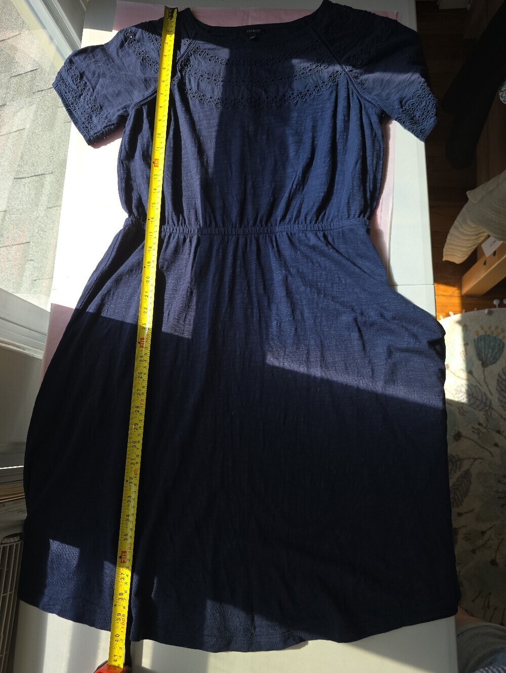 Talbots Navy Eyelet Trim Knit Cottagecore Dress M - Picture 9 of 10